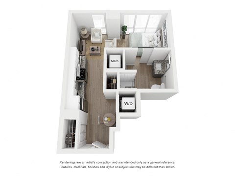 Floor plan for studio, 1 bath, 408 sqft